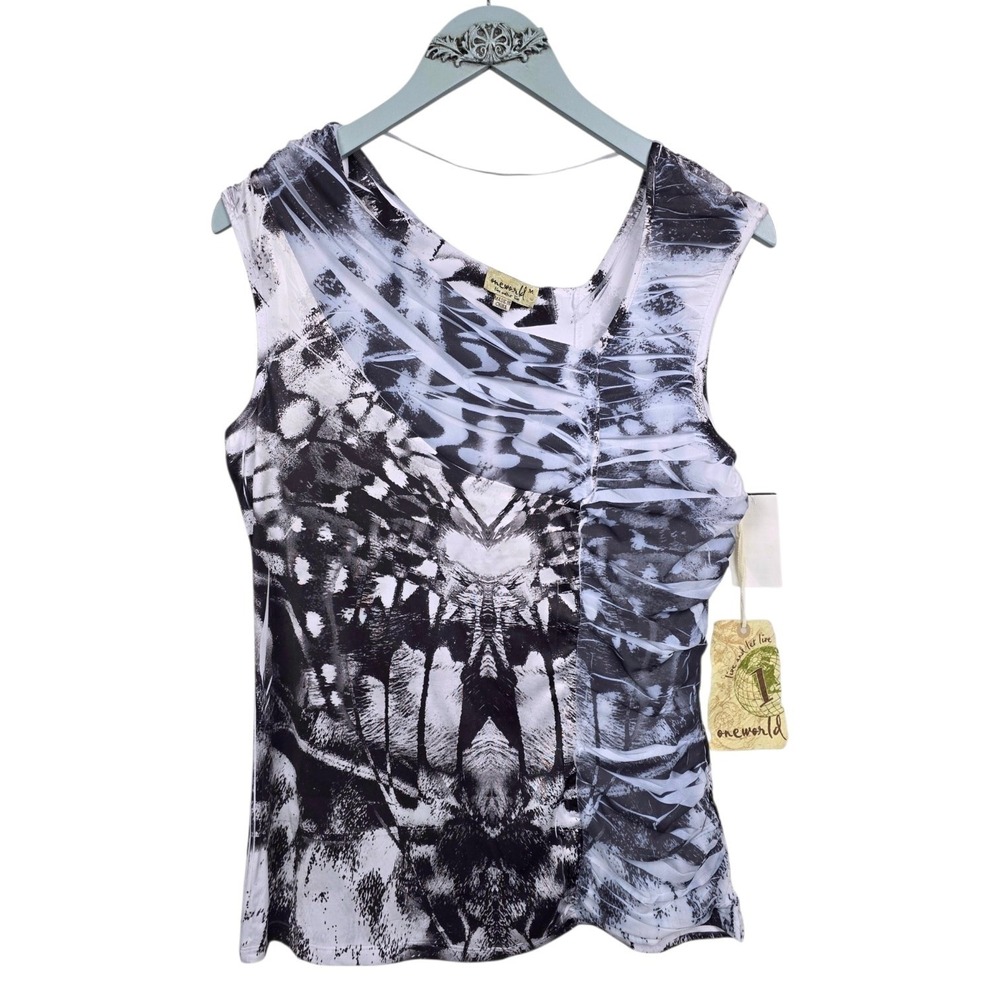 One World Kaleidoscope Graphic Ruched Sleeveless Top - Size M (NWT)